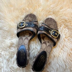 Coach Tan and Black Sandals with Gold Accents